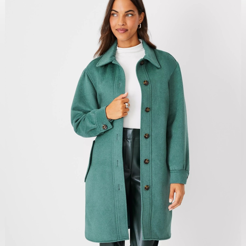 Ann Taylor Teal Belted Teal Wool Blend Belted Shirt Trench Coat XSP - Picture 6 of 7